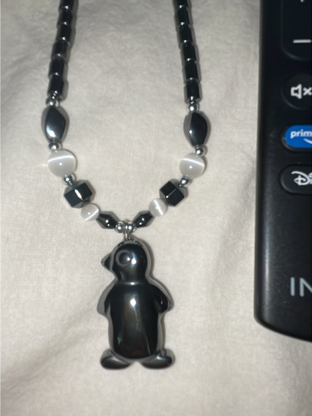 Black Penguin Pendant Beaded Necklace